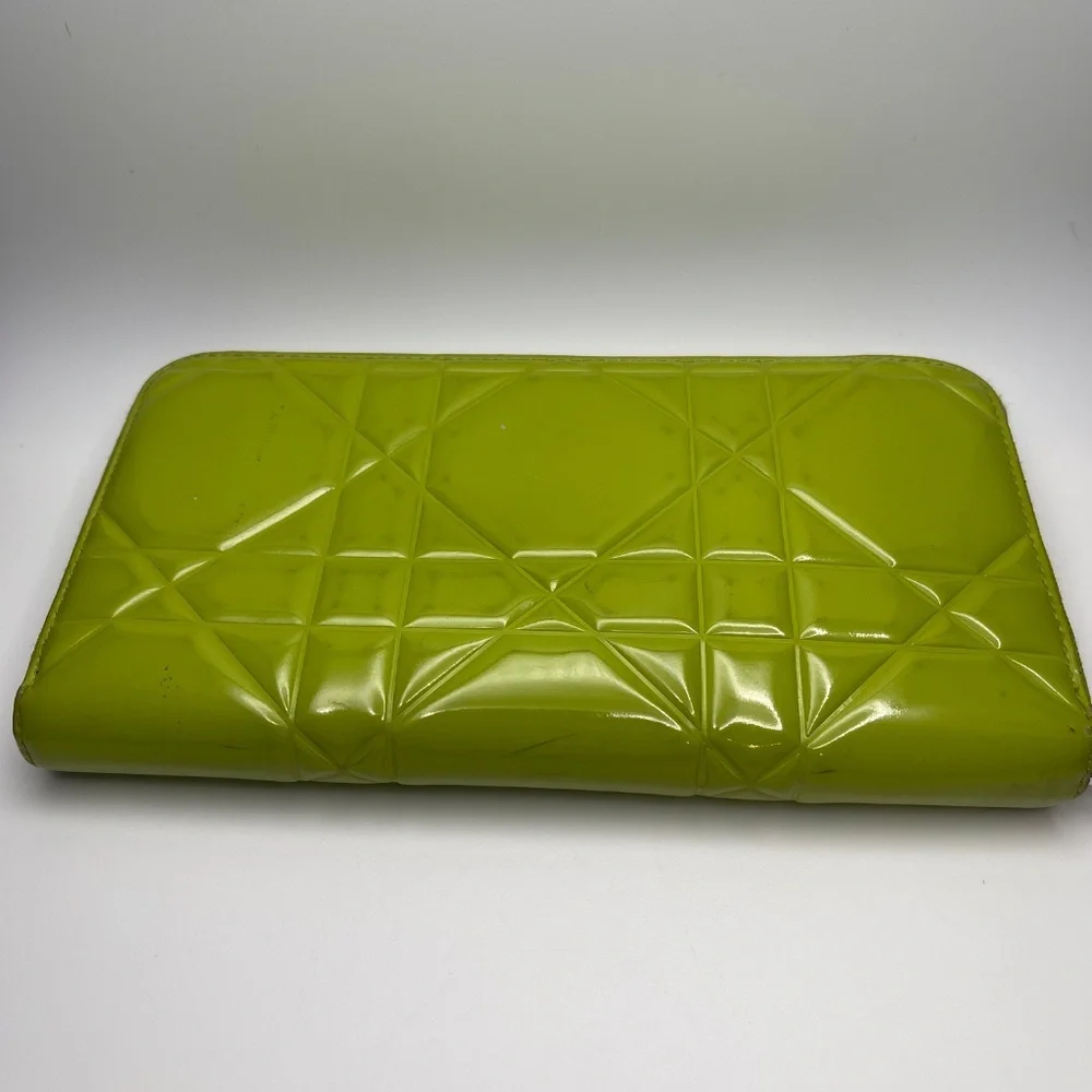 Dior Lady Dior Cannage Patent Leather Zip Around Long Wallet - Preowned